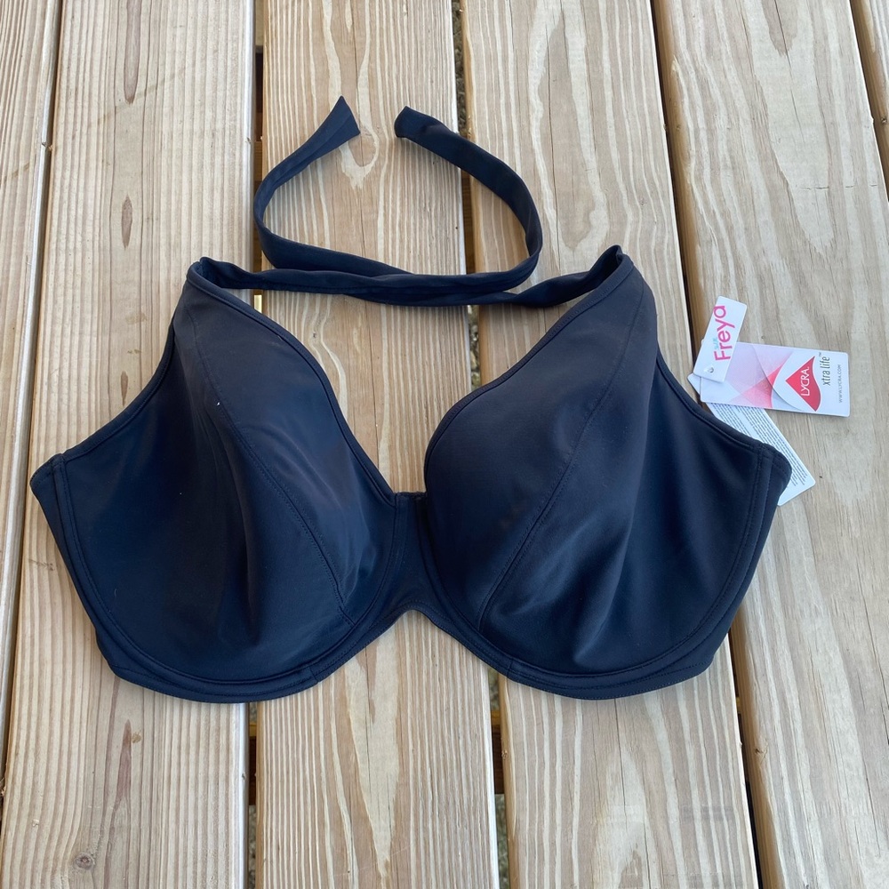 Freya Black Full-Coverage Bikini Halter with Molded Cups